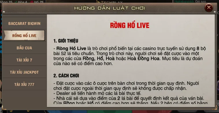 Hướng Dẫn Cách Chơi Rồng Hổ BigWin Livestream Tại B52 Club Nhận Thưởng Lớn